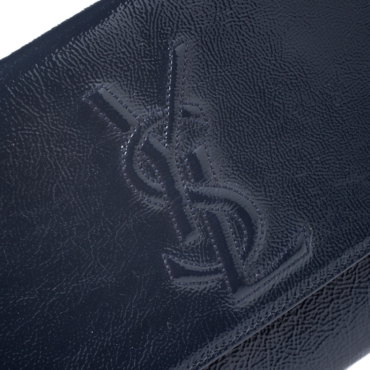 Pre Owned Saint Laurent Paris Navy Blue Patent Leather Belle De Jour Clutch
