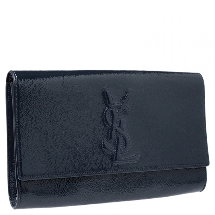 Pre Owned Saint Laurent Paris Navy Blue Patent Leather Belle De Jour Clutch