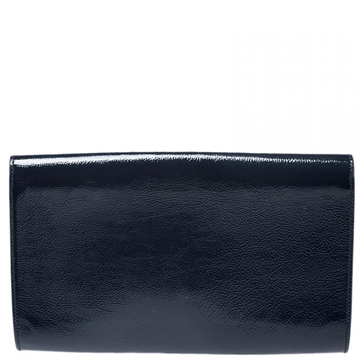 Pre Owned Saint Laurent Paris Navy Blue Patent Leather Belle De Jour Clutch