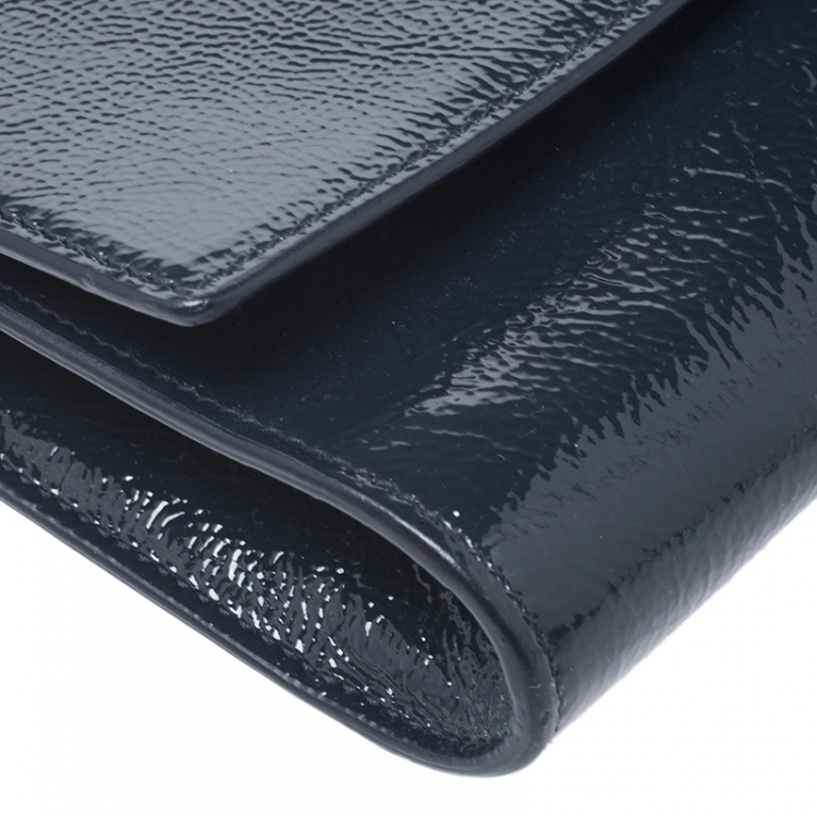 Pre Owned Saint Laurent Paris Navy Blue Patent Leather Belle De Jour Clutch