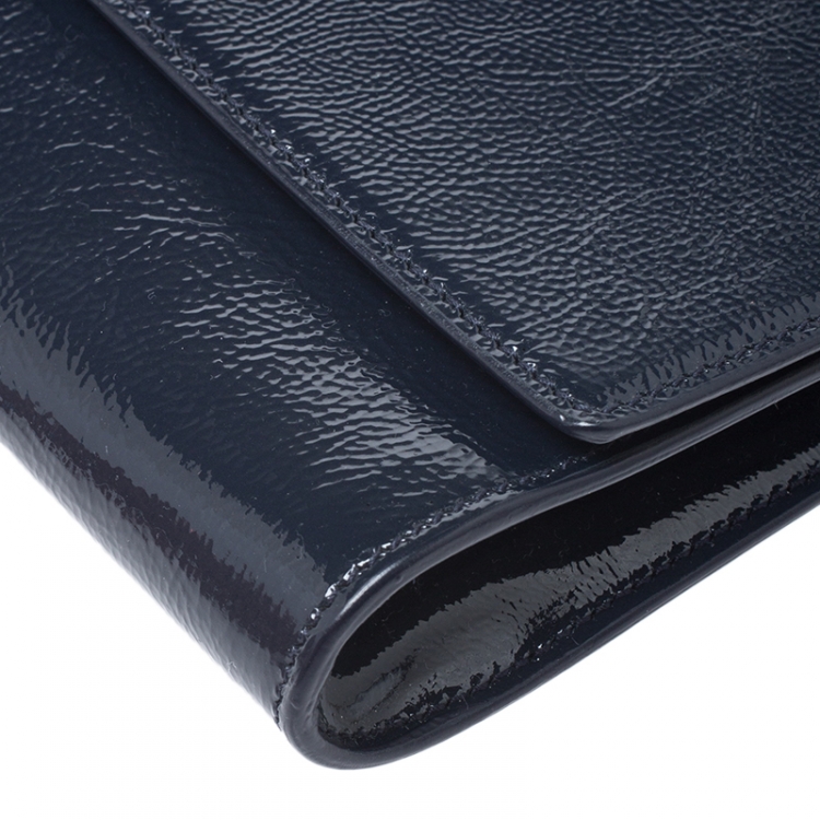 Pre Owned Saint Laurent Paris Navy Blue Patent Leather Belle De Jour Clutch