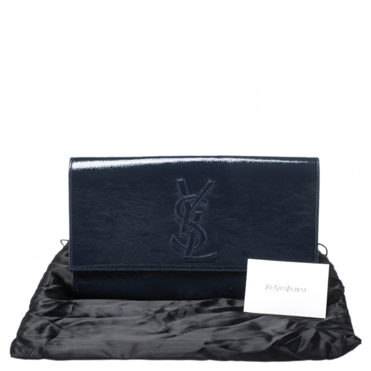 Pre Owned Saint Laurent Paris Navy Blue Patent Leather Belle De Jour Clutch