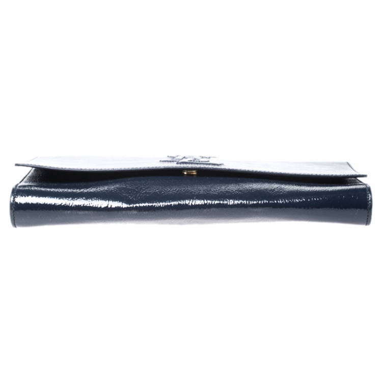 Pre Owned Saint Laurent Paris Navy Blue Patent Leather Belle De Jour Clutch