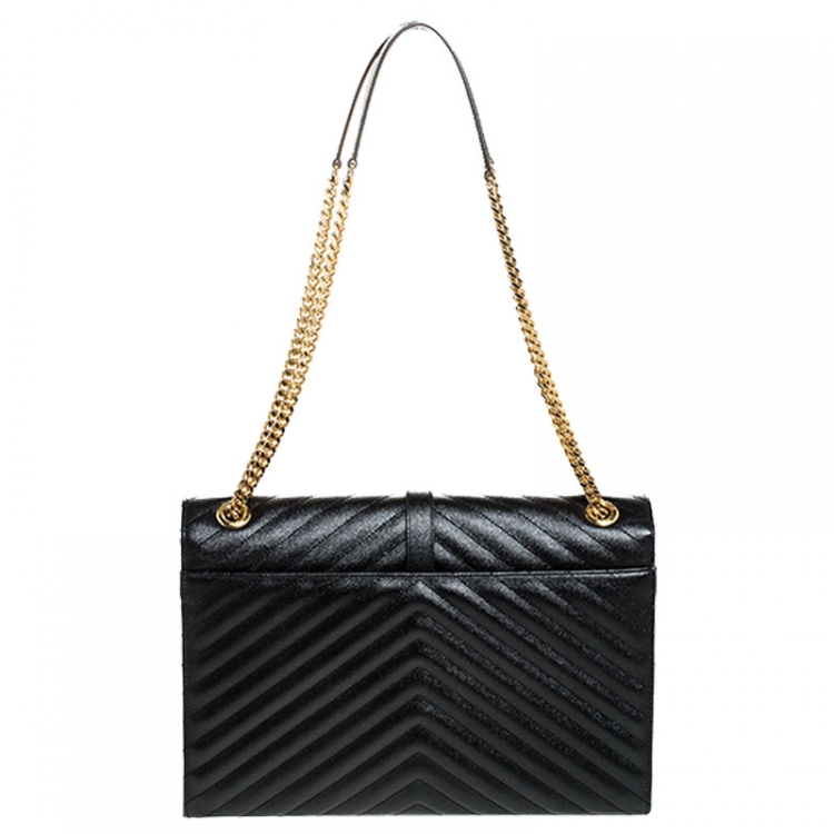 Pre Owned Saint Laurent Black Leather Monogram Envelope Shoulder Bag