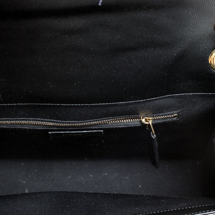 Pre Owned Saint Laurent Black Leather Monogram Envelope Shoulder Bag
