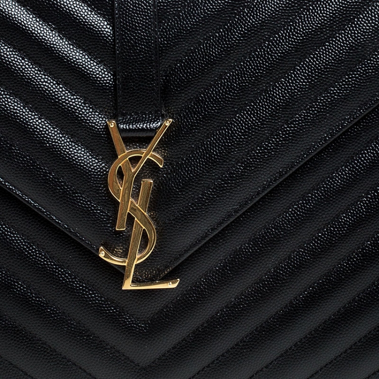 Pre Owned Saint Laurent Black Leather Monogram Envelope Shoulder Bag