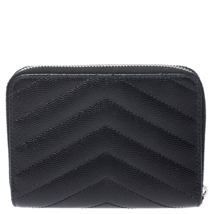 Pre Owned Saint Laurent Paris Black Matelasse Leather Monogram Compact Wallet