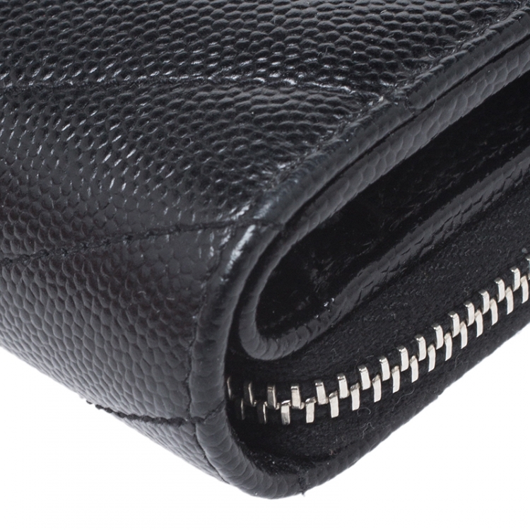 Pre Owned Saint Laurent Paris Black Matelasse Leather Monogram Compact Wallet