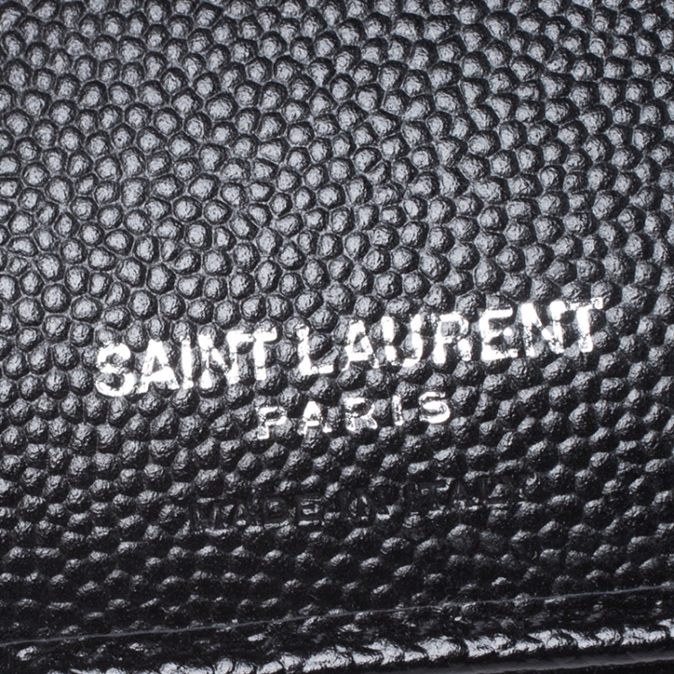 Pre Owned Saint Laurent Paris Black Matelasse Leather Monogram Compact Wallet