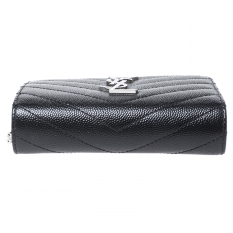 Pre Owned Saint Laurent Paris Black Matelasse Leather Monogram Compact Wallet