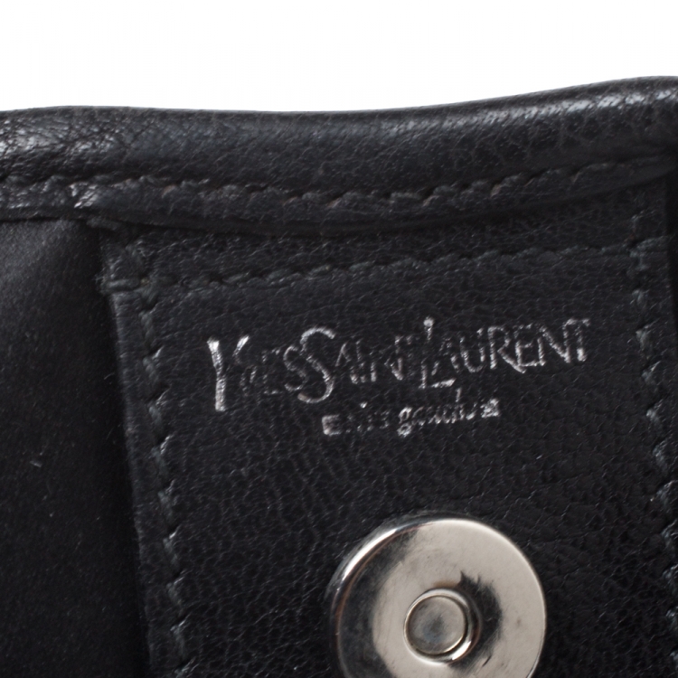 Pre Owned Saint Laurent Paris Black Studded Logo Leather Mombasa Hobo 