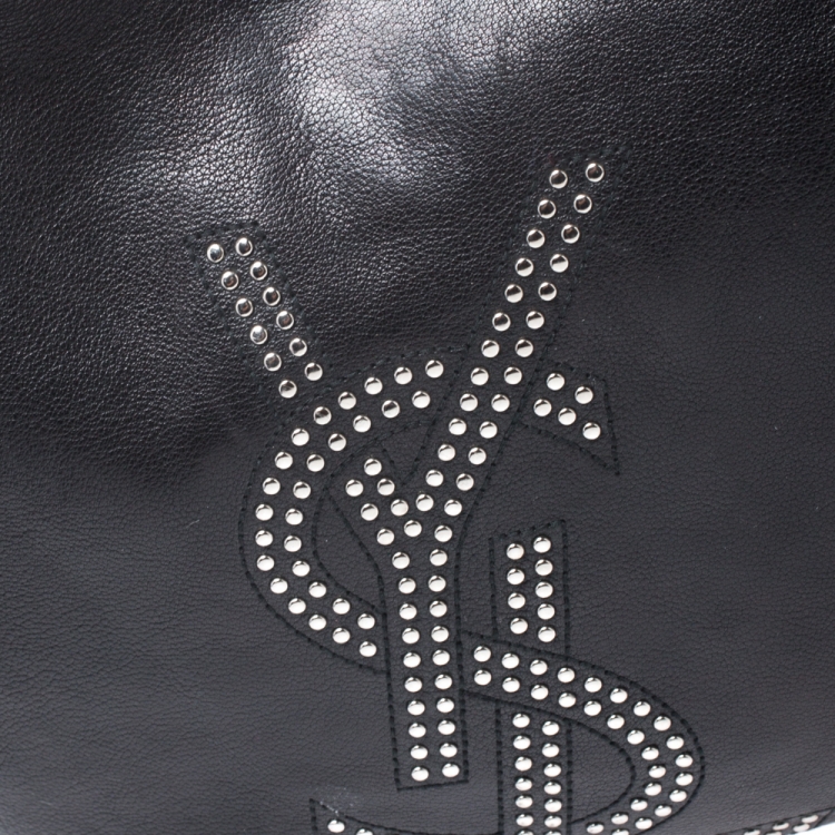 Pre Owned Saint Laurent Paris Black Studded Logo Leather Mombasa Hobo 