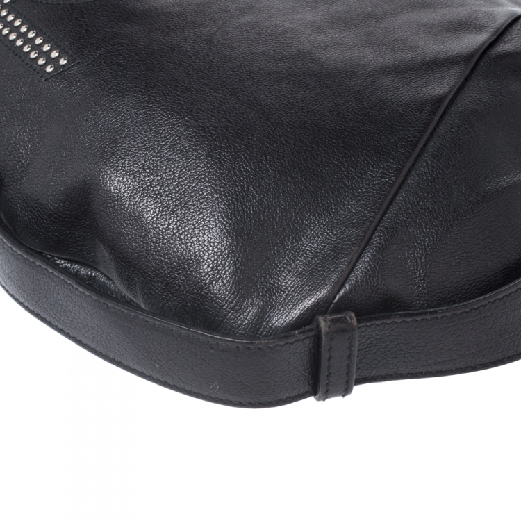 Pre Owned Saint Laurent Paris Black Studded Logo Leather Mombasa Hobo 