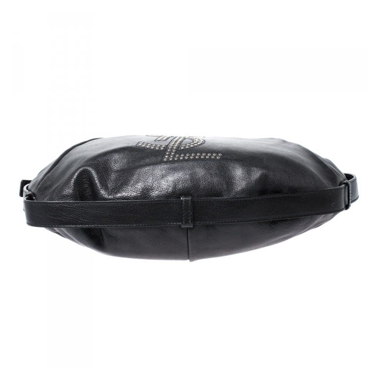 Pre Owned Saint Laurent Paris Black Studded Logo Leather Mombasa Hobo 