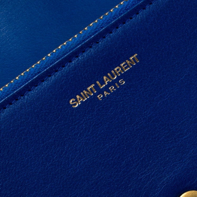 Pre Owned Saint Laurent Paris Blue Leather Y-Ligne Flap Wallet