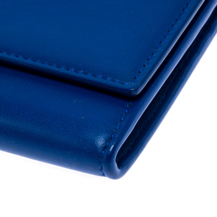 Pre Owned Saint Laurent Paris Blue Leather Y-Ligne Flap Wallet