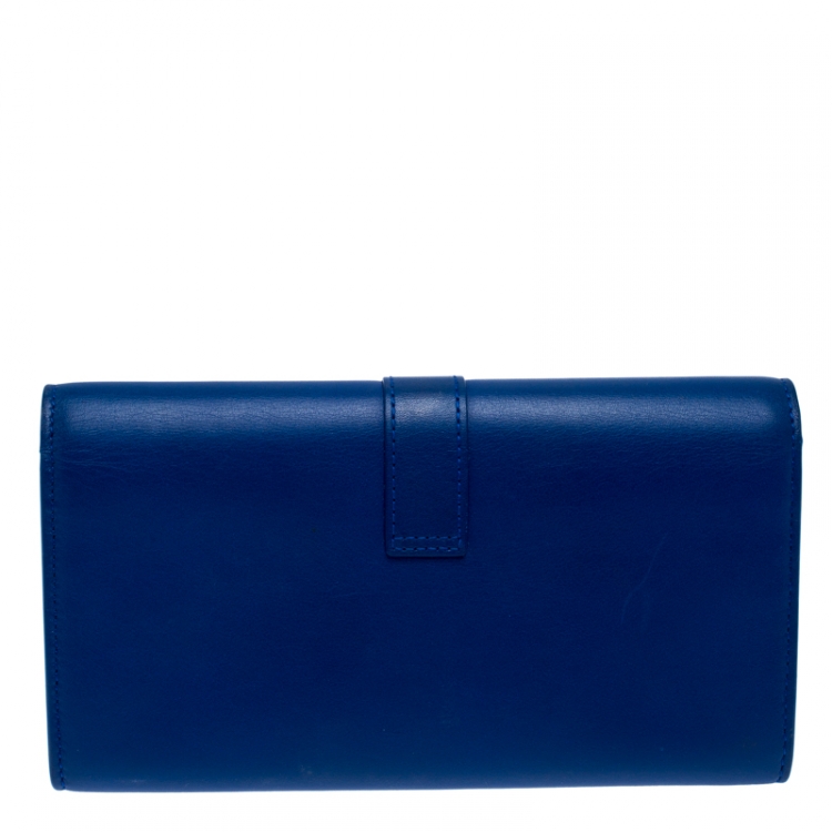 Pre Owned Saint Laurent Paris Blue Leather Y-Ligne Flap Wallet