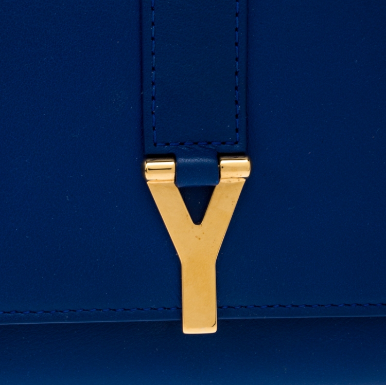 Pre Owned Saint Laurent Paris Blue Leather Y-Ligne Flap Wallet