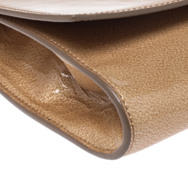 Pre Owned Saint Laurent Beige Patent Leather Belle De Jour Flap Clutch