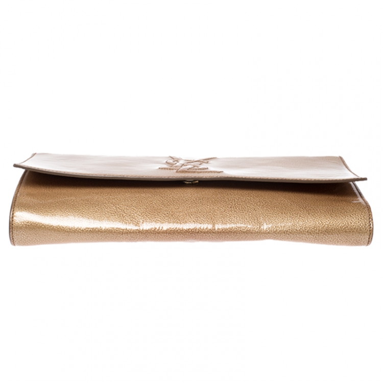 Pre Owned Saint Laurent Beige Patent Leather Belle De Jour Flap Clutch