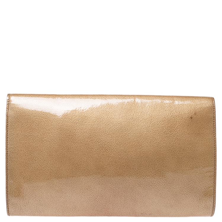 Pre Owned Saint Laurent Beige Patent Leather Belle De Jour Flap Clutch