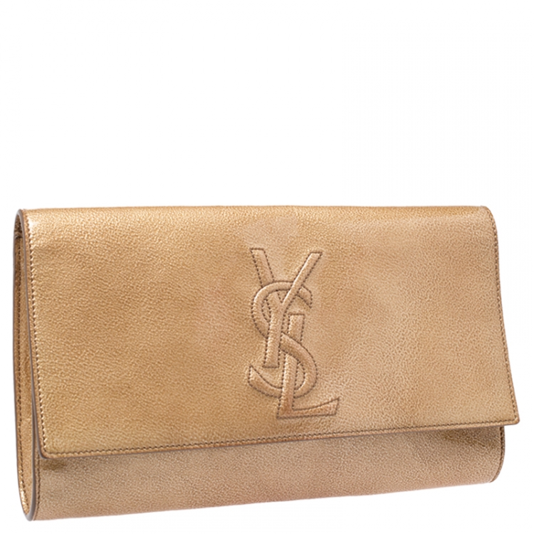 Pre Owned Saint Laurent Beige Patent Leather Belle De Jour Flap Clutch