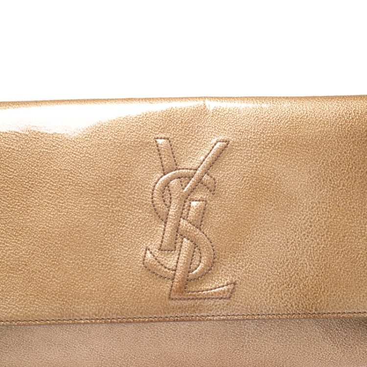 Pre Owned Saint Laurent Beige Patent Leather Belle De Jour Flap Clutch