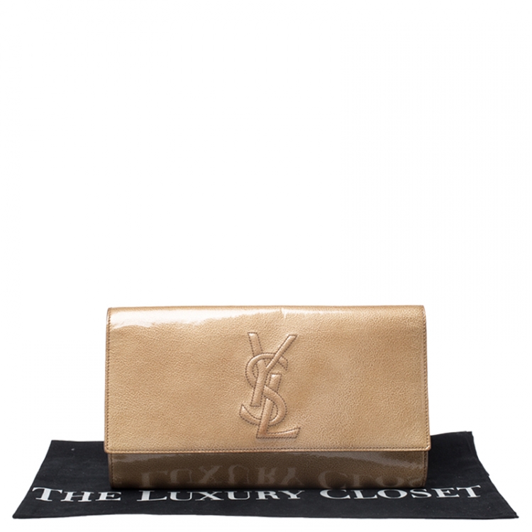 Pre Owned Saint Laurent Beige Patent Leather Belle De Jour Flap Clutch