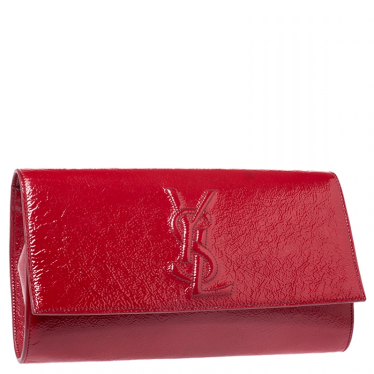 Pre Owned Saint Laurent Red Patent Leather Belle De Jour Flap Clutch