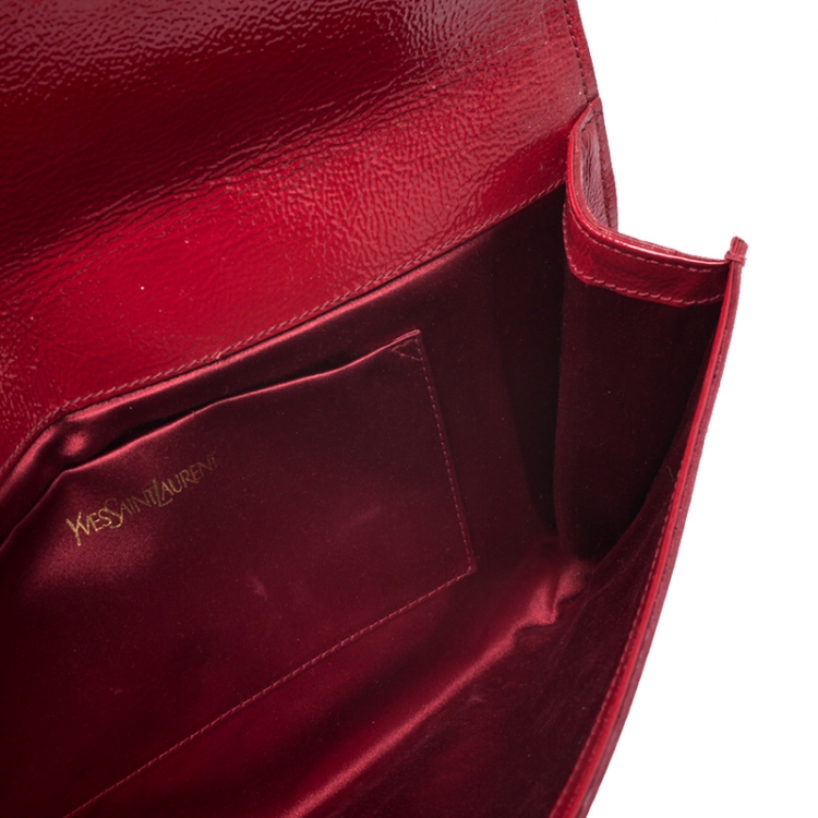 Pre Owned Saint Laurent Red Patent Leather Belle De Jour Flap Clutch