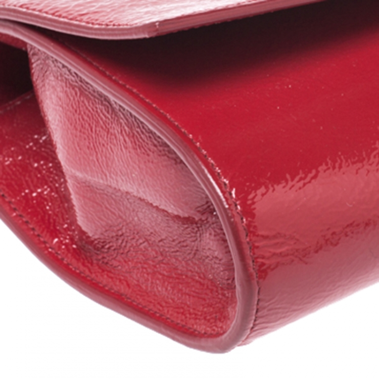 Pre Owned Saint Laurent Red Patent Leather Belle De Jour Flap Clutch