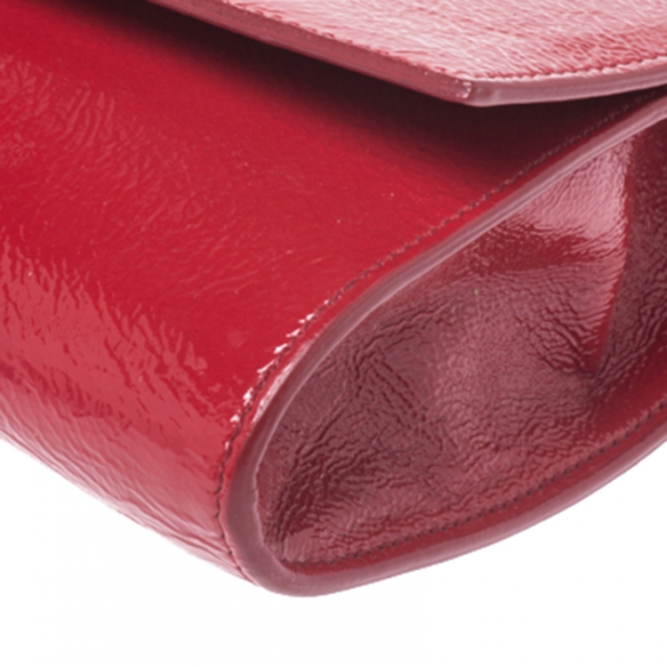 Pre Owned Saint Laurent Red Patent Leather Belle De Jour Flap Clutch
