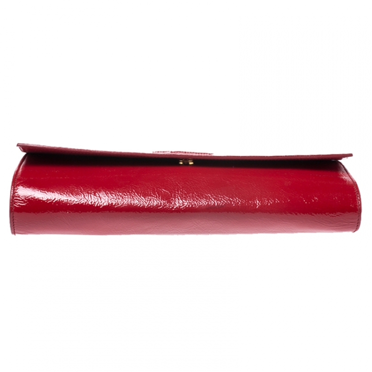 Pre Owned Saint Laurent Red Patent Leather Belle De Jour Flap Clutch