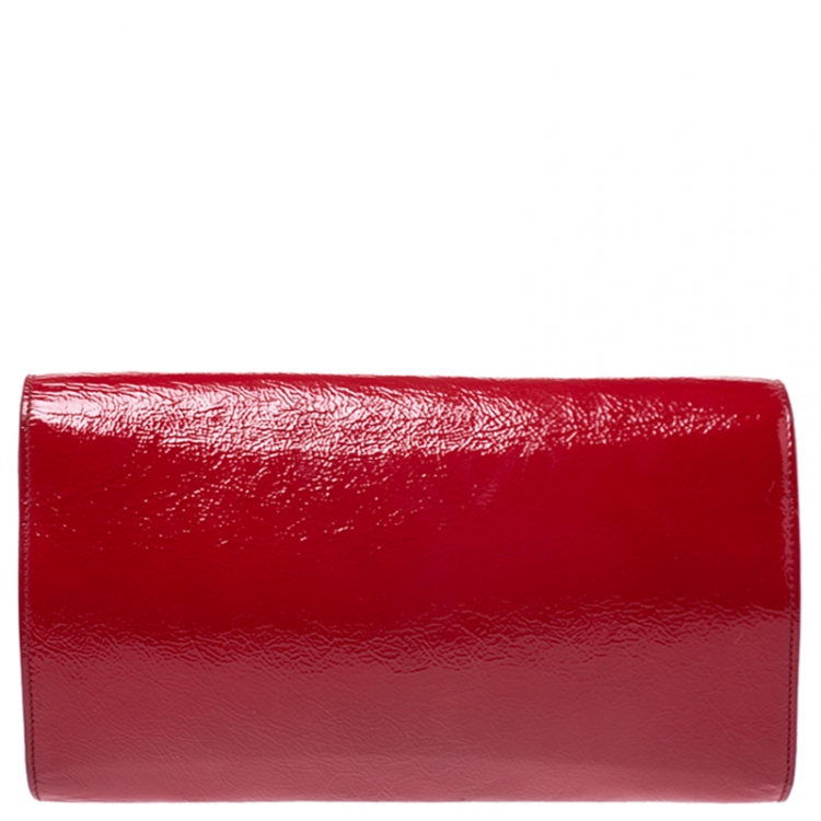 Pre Owned Saint Laurent Red Patent Leather Belle De Jour Flap Clutch