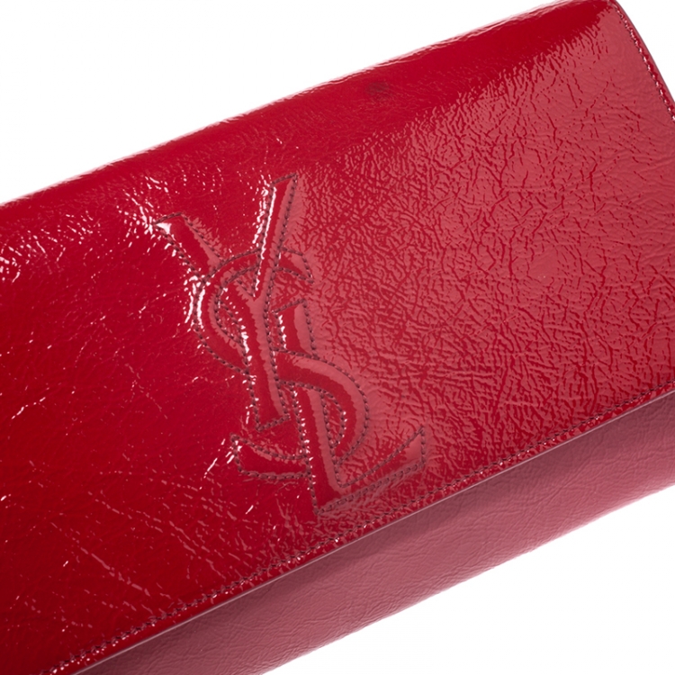 Pre Owned Saint Laurent Red Patent Leather Belle De Jour Flap Clutch