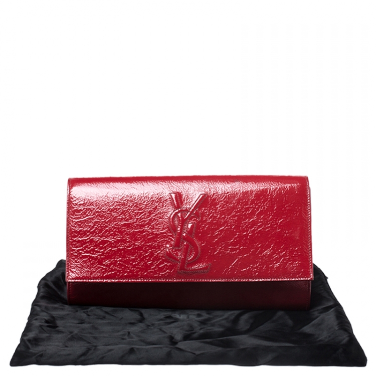 Pre Owned Saint Laurent Red Patent Leather Belle De Jour Flap Clutch
