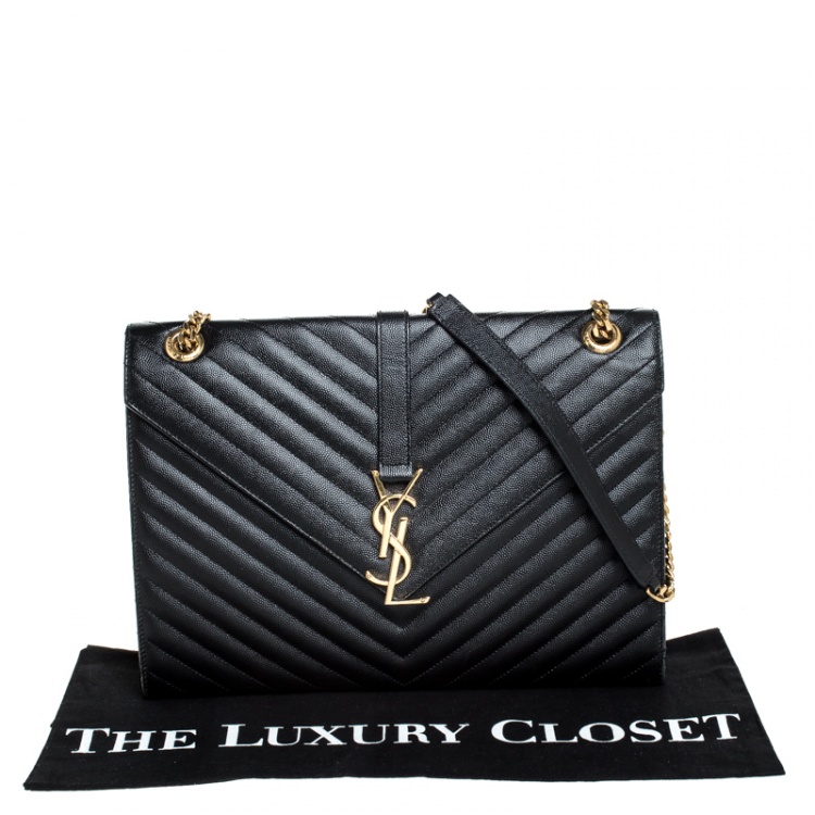 Pre Owned Saint Laurent Black Matelasse Leather Large Cassandre Flap Bag