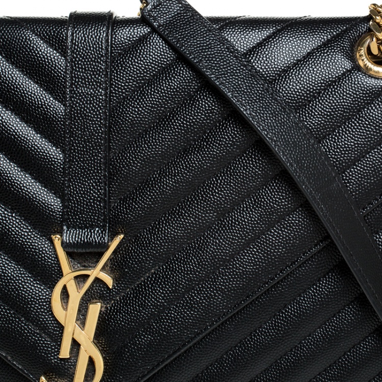 Pre Owned Saint Laurent Black Matelasse Leather Large Cassandre Flap Bag