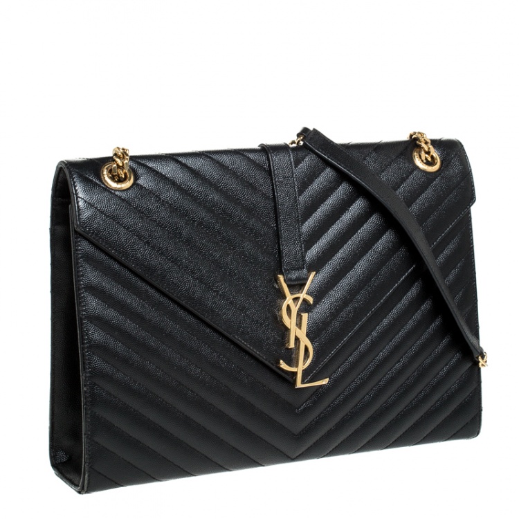 Pre Owned Saint Laurent Black Matelasse Leather Large Cassandre Flap Bag