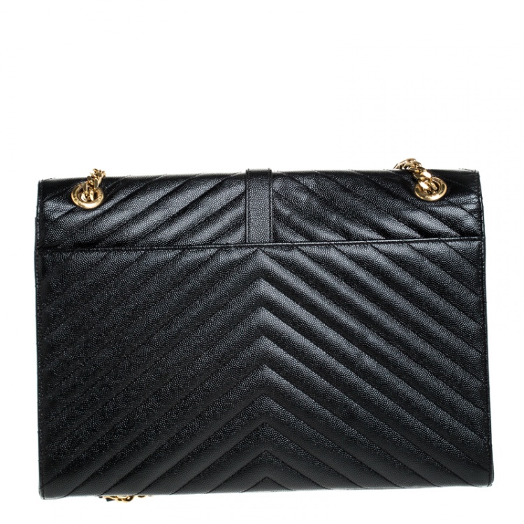 Pre Owned Saint Laurent Black Matelasse Leather Large Cassandre Flap Bag