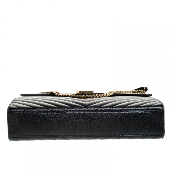 Pre Owned Saint Laurent Black Matelasse Leather Large Cassandre Flap Bag