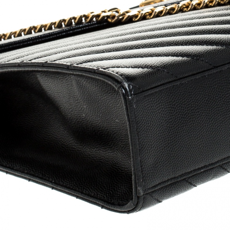Pre Owned Saint Laurent Black Matelasse Leather Large Cassandre Flap Bag
