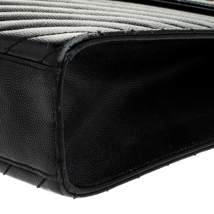Pre Owned Saint Laurent Black Matelasse Leather Large Cassandre Flap Bag