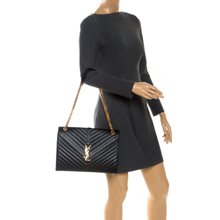 Pre Owned Saint Laurent Black Matelasse Leather Large Cassandre Flap Bag