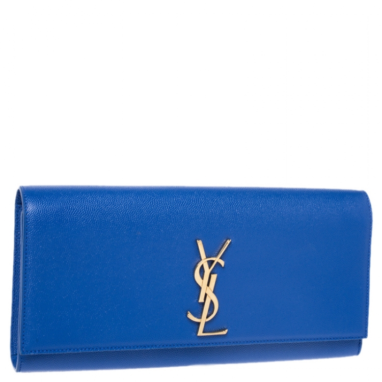 Pre Owned Saint Laurent Blue Leather Kate Monogram Clutch