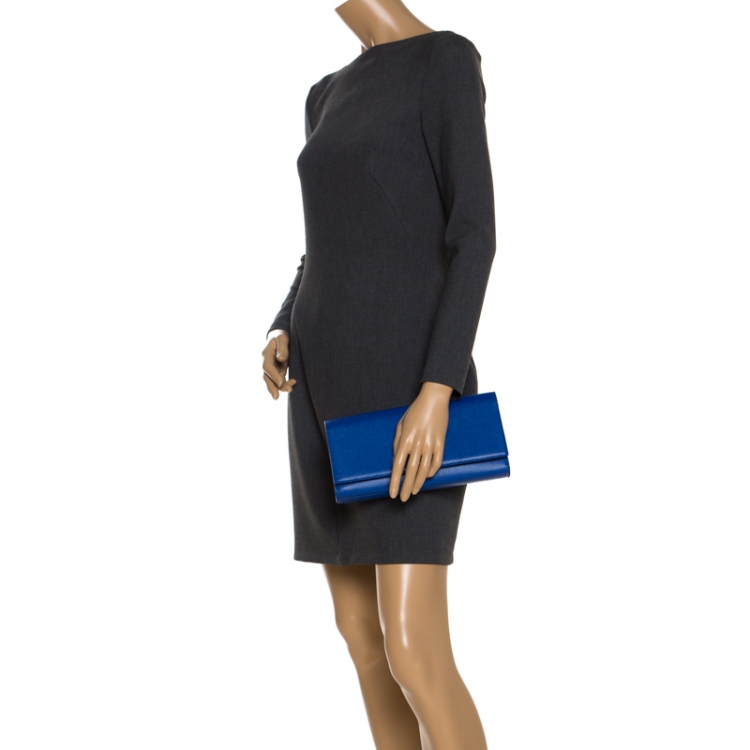 Pre Owned Saint Laurent Blue Leather Kate Monogram Clutch