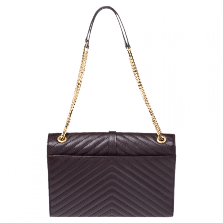 Pre Owned Saint Laurent Paris Burgundy Matelasse Leather Large Cassandre Flap Bag