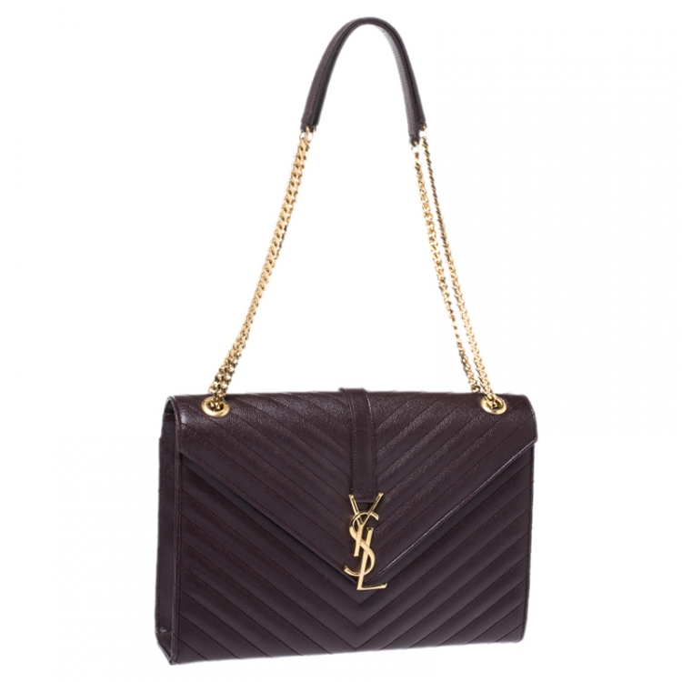 Pre Owned Saint Laurent Paris Burgundy Matelasse Leather Large Cassandre Flap Bag