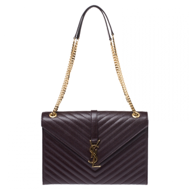 Pre Owned Saint Laurent Paris Burgundy Matelasse Leather Large Cassandre Flap Bag