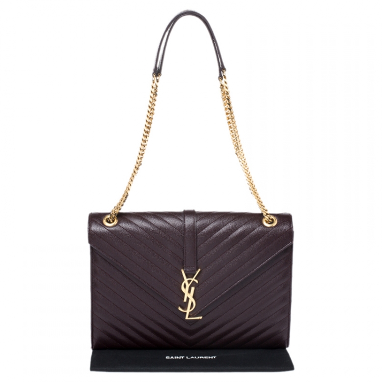 Pre Owned Saint Laurent Paris Burgundy Matelasse Leather Large Cassandre Flap Bag